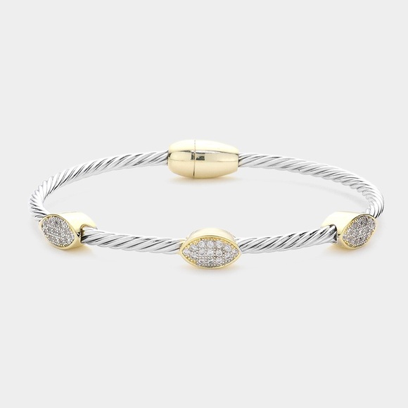Jewelry - 14K Gold Plated Two Tone Pave Bangle Bracelet